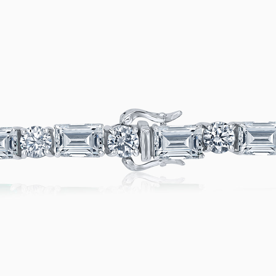 Simulated Diamond Emerald Cut & Round Brilliants Sterling Silver Bracelet