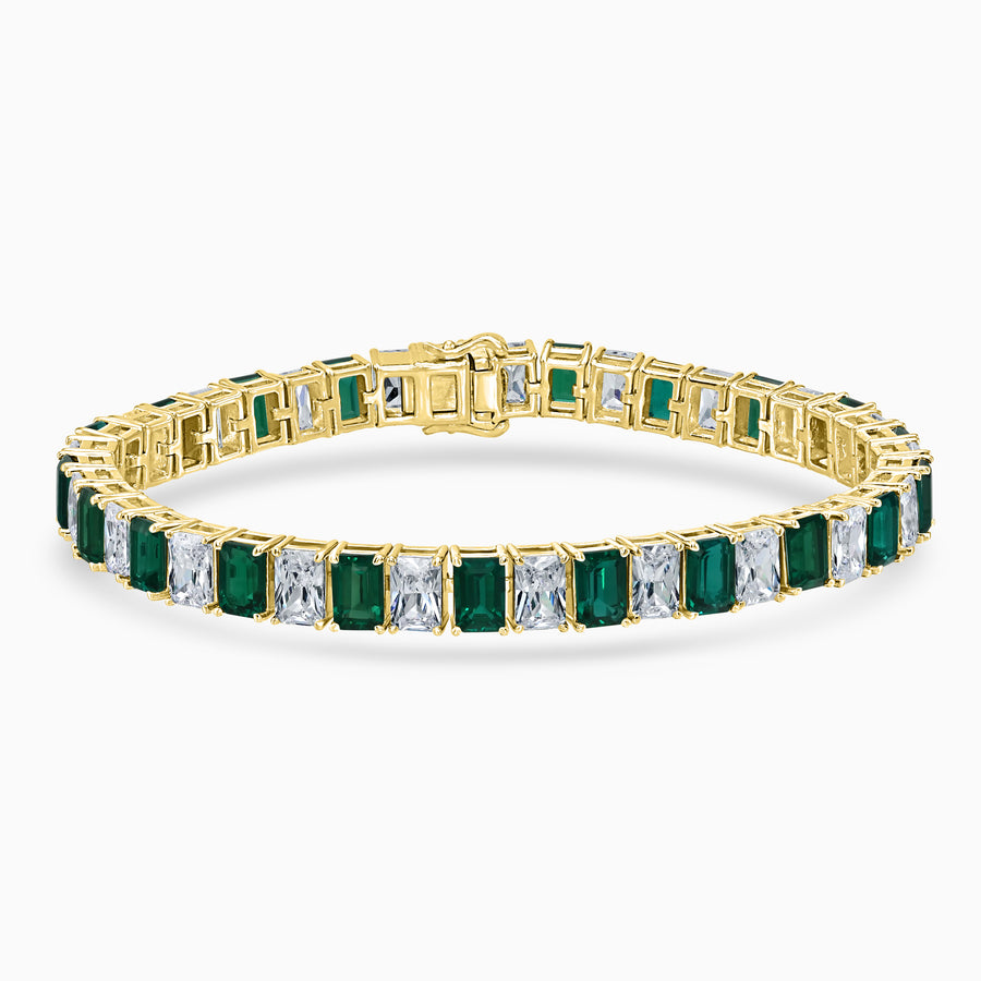 Simulated Diamond Thick Emerald Cut Brilliants Sterling Silver Bracelet