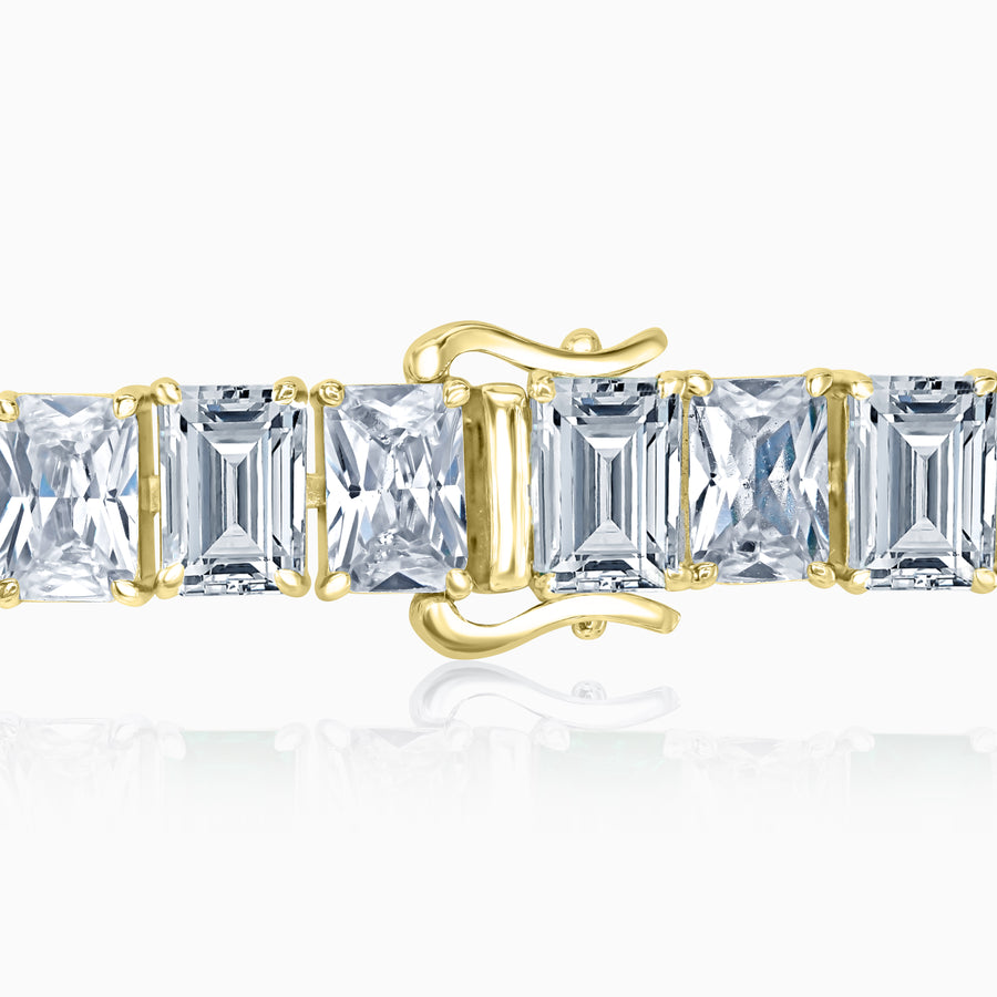 Simulated Diamond Thick Emerald Cut Brilliants Sterling Silver Bracelet
