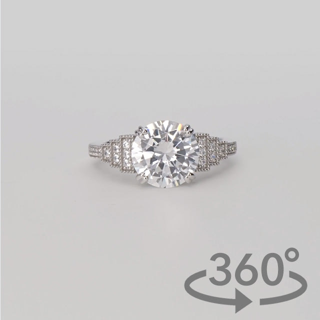 Simulated Diamond 3ct. Round Brilliant Steps Sterling Silver Ring