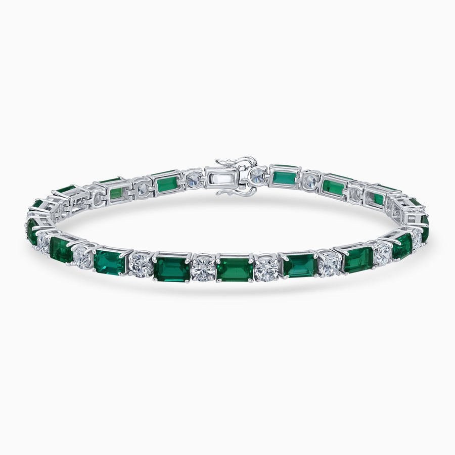 Simulated Diamond Emerald Cut & Round Brilliants Sterling Silver Bracelet