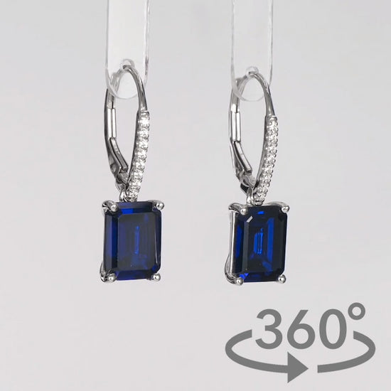 Simulated Diamond 4ct. Blue Emerald Cut Brilliant Sterling Silver Drop Earrings