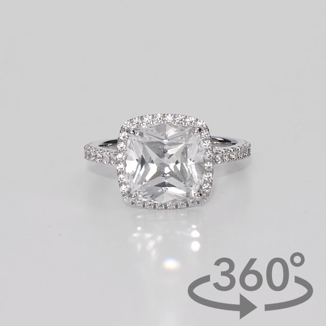 Simulated Diamond 5ct. Cushion Brilliant Sterling Silver Ring