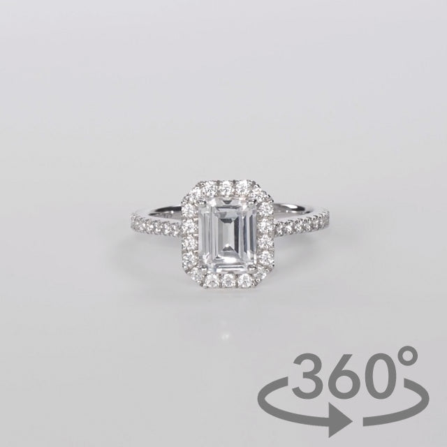 Simulated Diamond 2ct. Emerald Cut Brilliant Sterling Silver Ring