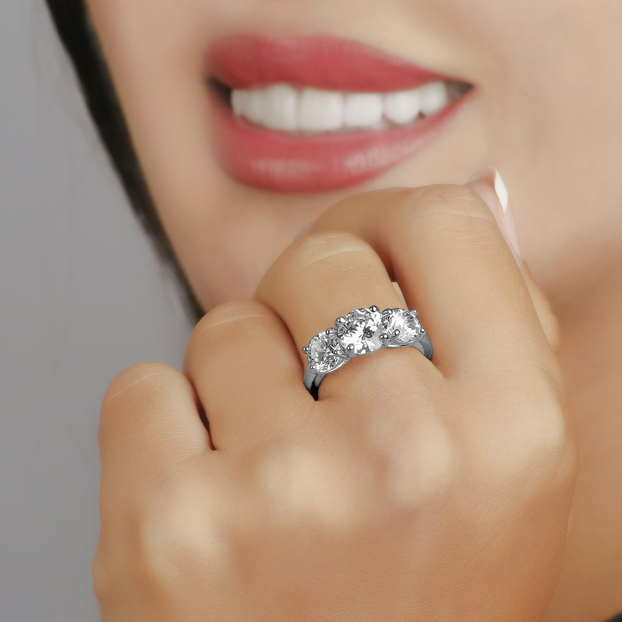 Simulated Diamond Three-Stone Round Brilliants Sterling Silver Ring