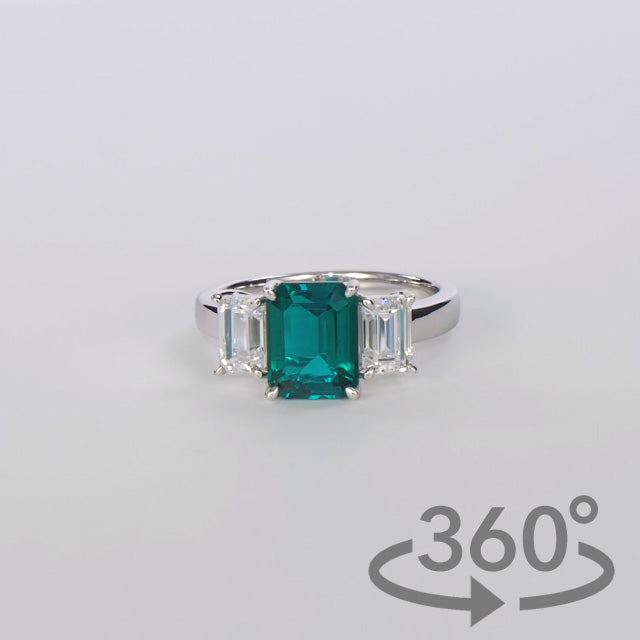 Simulated Diamond 3ct. Emerald Cut Brilliant Sterling Silver Ring