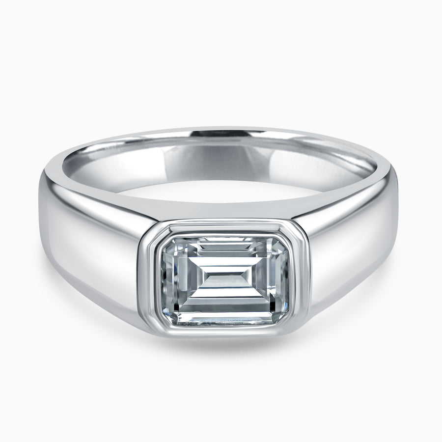 Simulated Diamond 2ct. Emerald Cut Brilliant Sterling Silver Men's Ring