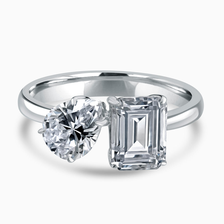 Simulated Diamond Emerald Cut & Pear Brilliant "Toi Et Moi" Sterling Silver Ring