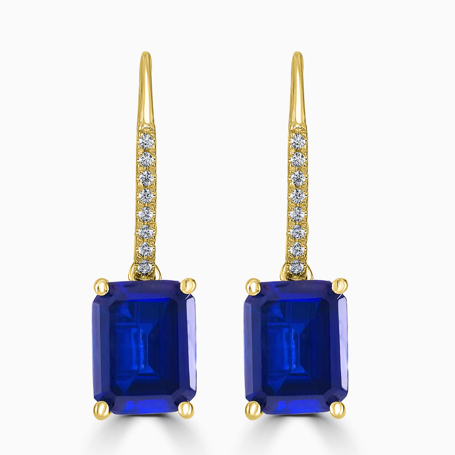 Simulated Diamond 4ct. Blue Emerald Cut Brilliant Sterling Silver Drop Earrings