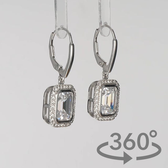 Simulated Diamond 4ct. Emerald Cut Brilliant Sterling Silver Earrings