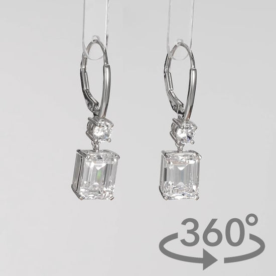 Simulated Diamond 4ct. Emerald Cut Brilliant Sterling Silver Drop Earrings